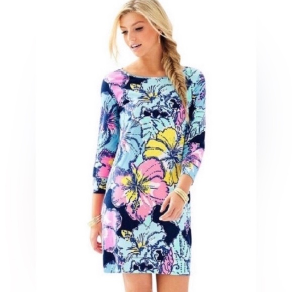 Lilly Pulitzer Dresses & Skirts - Lilly Pulitzer Marlowe Mini Dress Big Flirt Hibiscus Floral Print Blue Womens XL